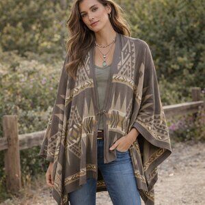 Neiman Marcus Exclusive Women's SZ L Cotton Viscose Sweater Kimono Wrap Poncho